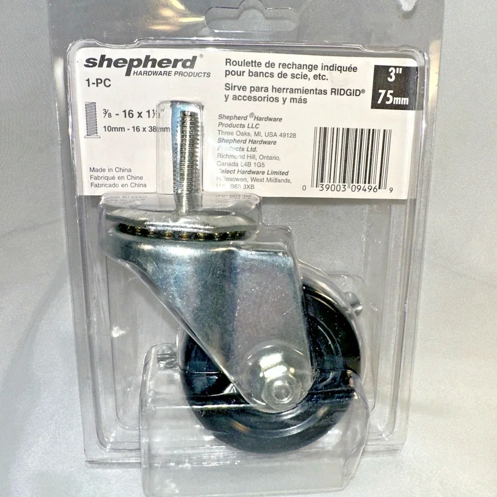 Shepherd Rubber Caster With Side lock Brake # 9496 Fits Ridgid Table Saws